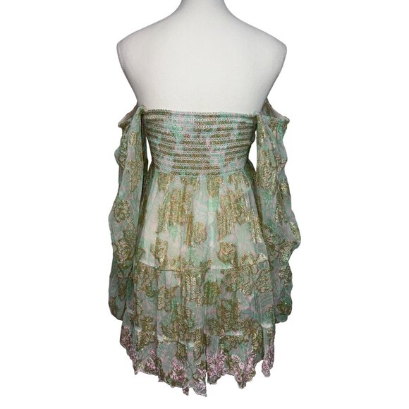 HEMANT AND NANDITA Sidra Mini Dress in Sea Green X-Small New Womens Metallic - Picture 7 of 12